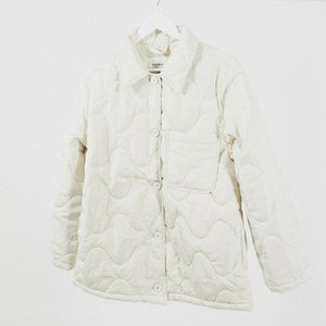 Pull & Bear Quilted Jacket in Ecru, Size S